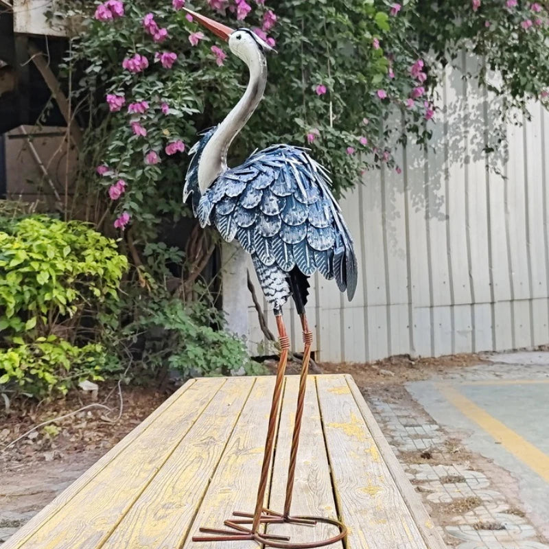 Azure Crane Garden Sculpture | Metal Bird Statue 62 cm