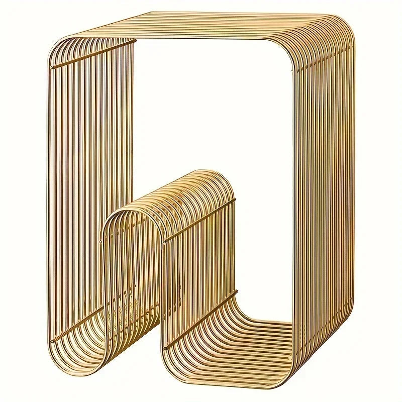 Arc Metal Side Table | Minimalist Bent Steel Accent Table with Shelf