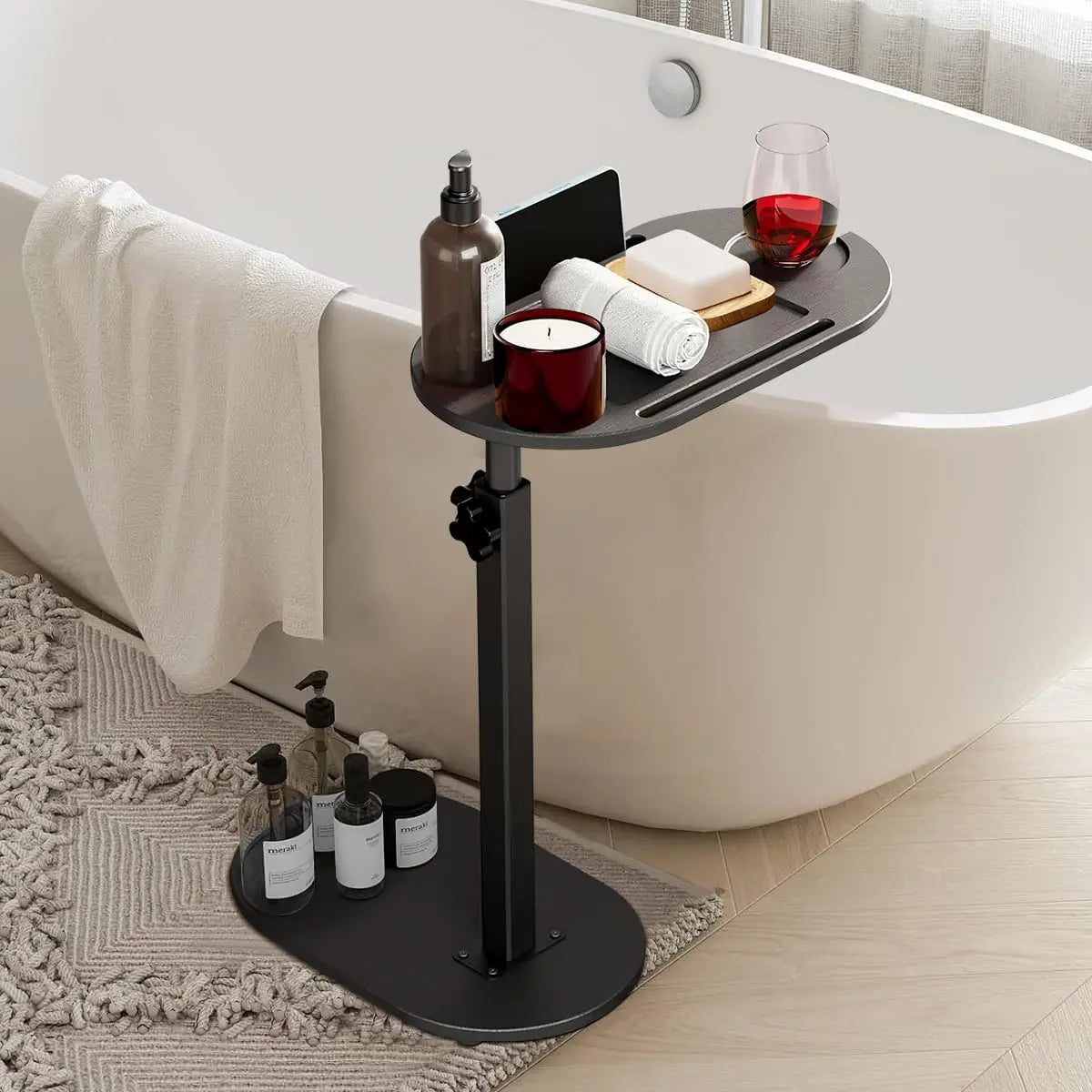 BathBistro Bamboo Bath Tray Table | Adjustable Freestanding Tub Caddy