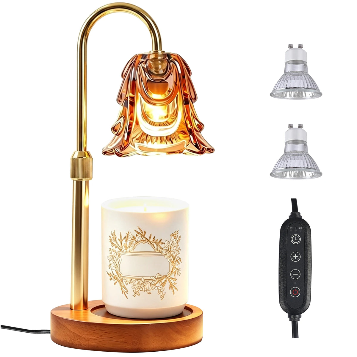Lumière Candle Warmer Lamp | Gold Adjustable Height Candle Lamp with Timer