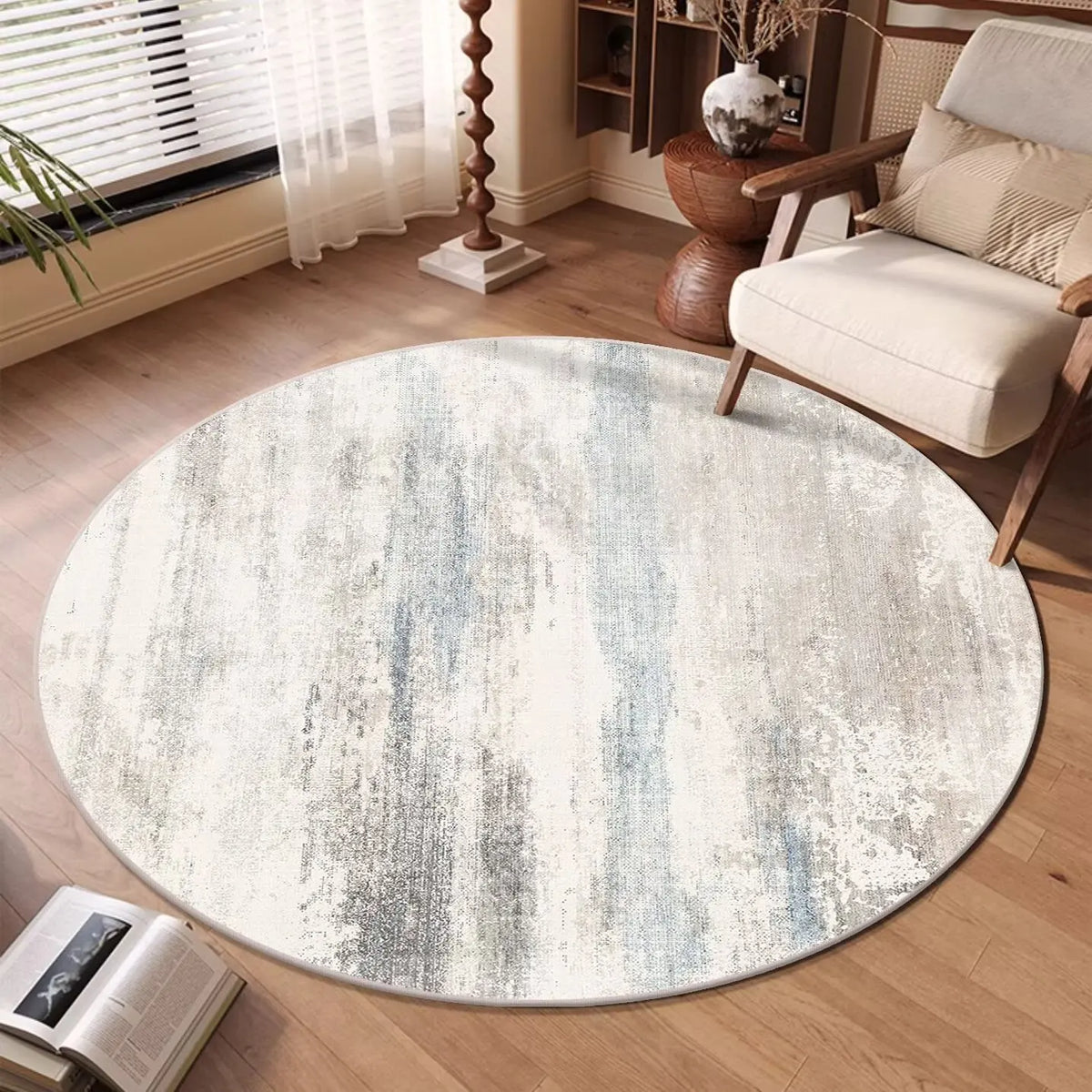 Lumen Abstract Round Rug | Soft Washable Circular Area Rug