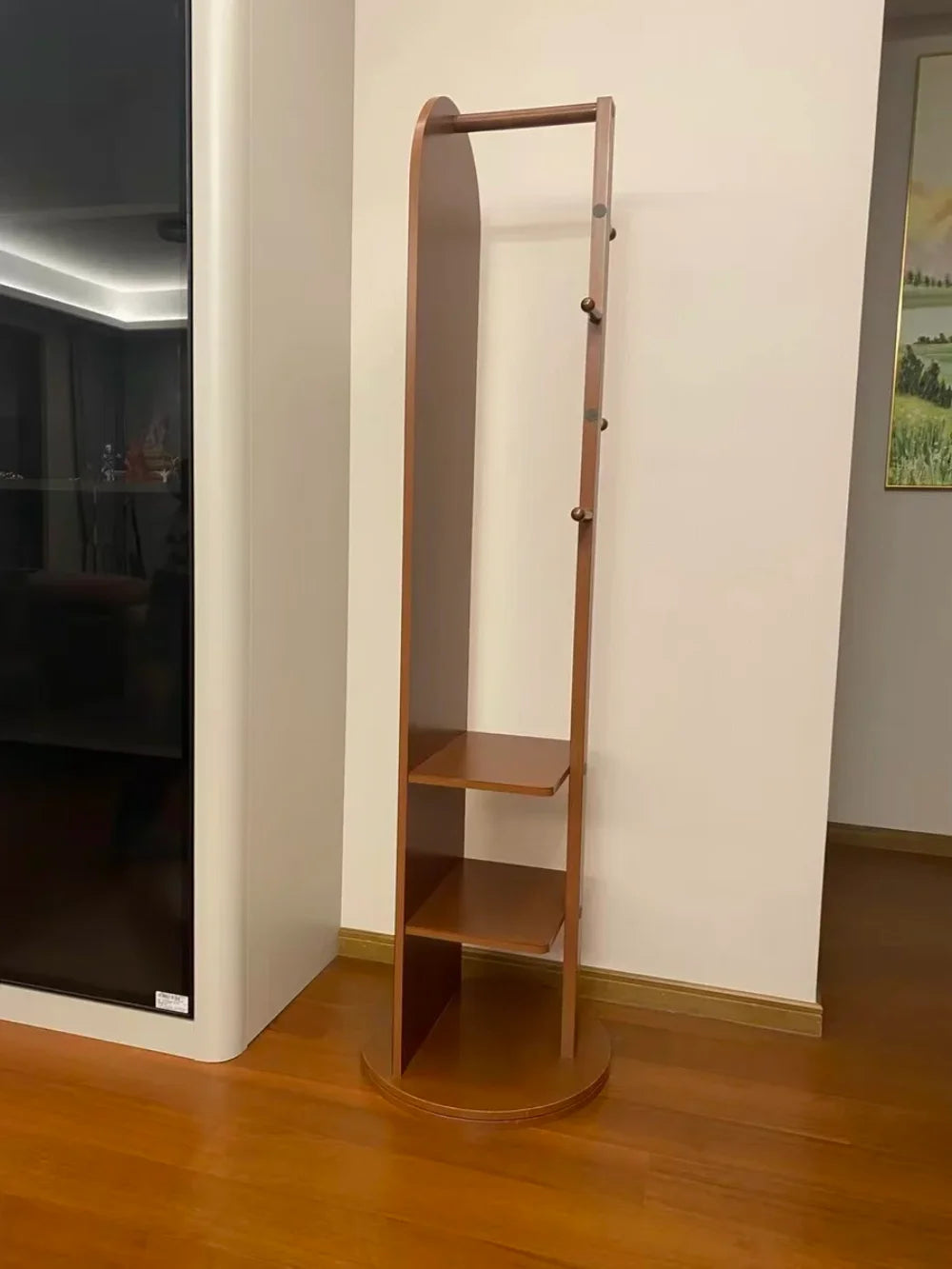 Oakline 360° Standing Mirror | Solid Wood Rotating Mirror with Hooks & Shelf