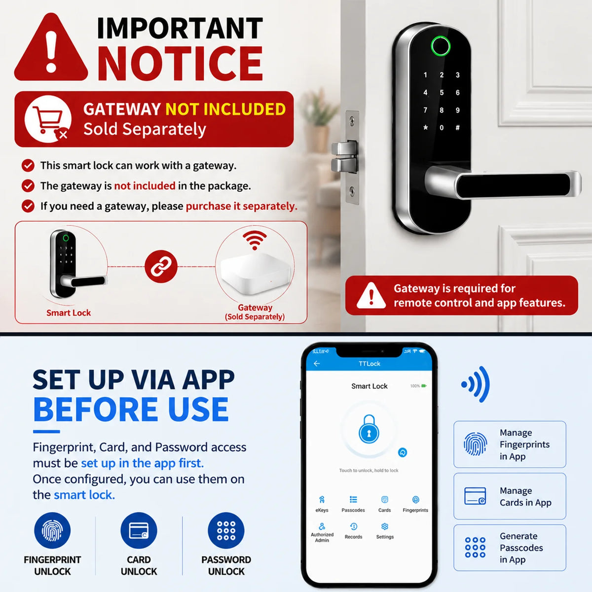 KeyLess Smart Fingerprint Door Lock | WiFi Keypad Lever Lock