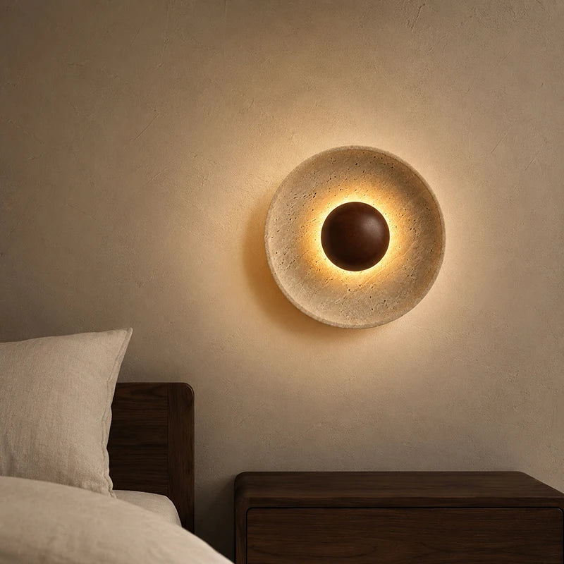 Moonstone Travertine Wall Light | Natural Stone LED Wall Sconce