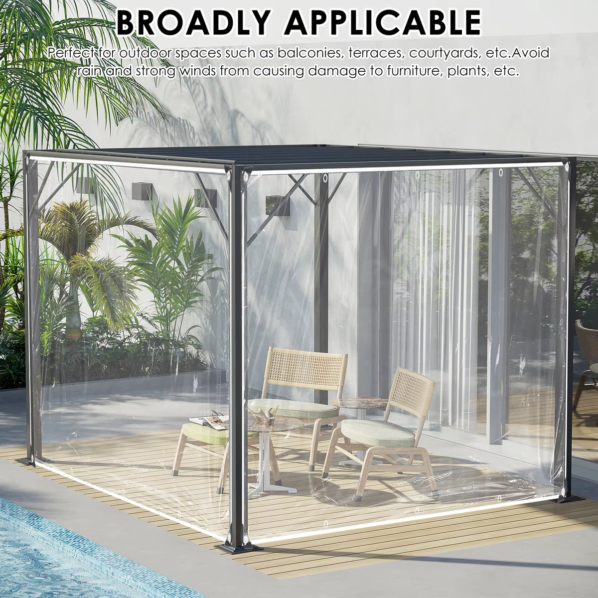 Clear PVC Outdoor Tarp Curtain with Tie Straps