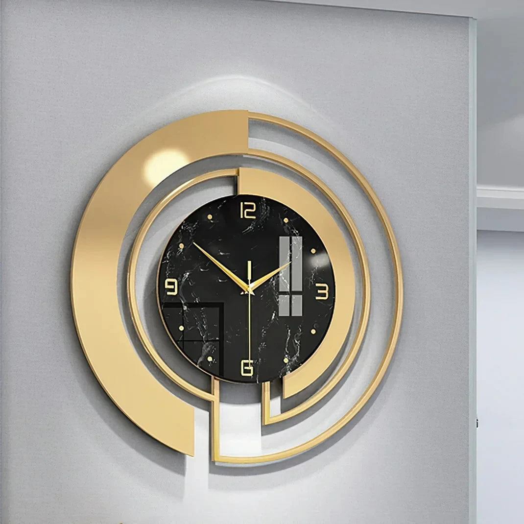 Sculptural Gold-Tone Metal Wall Clock — 45 cm
