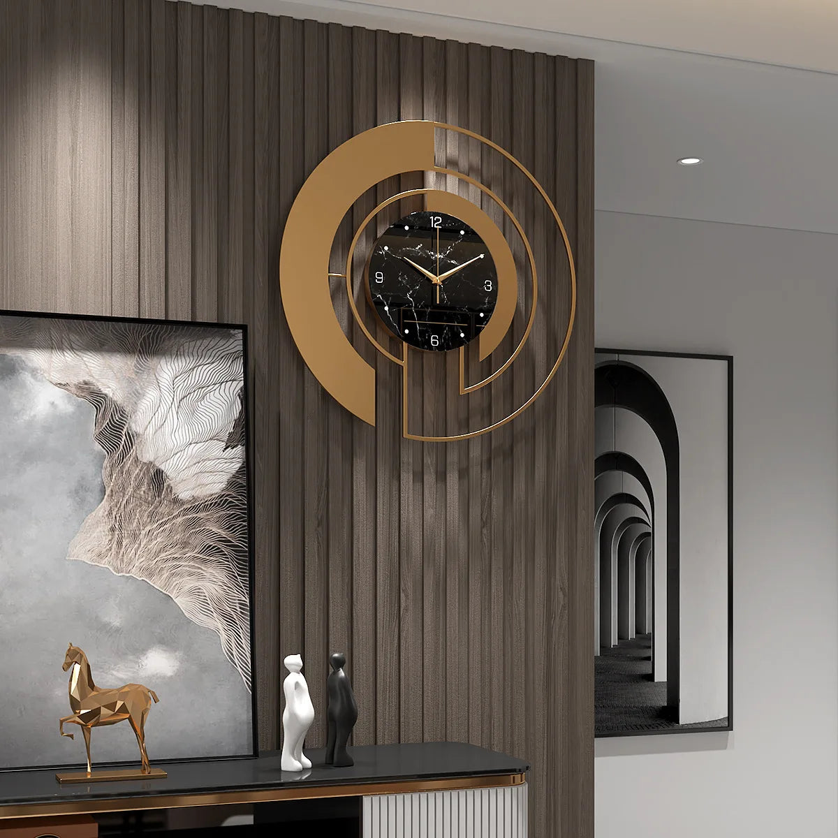 Sculptural Gold-Tone Metal Wall Clock — 45 cm