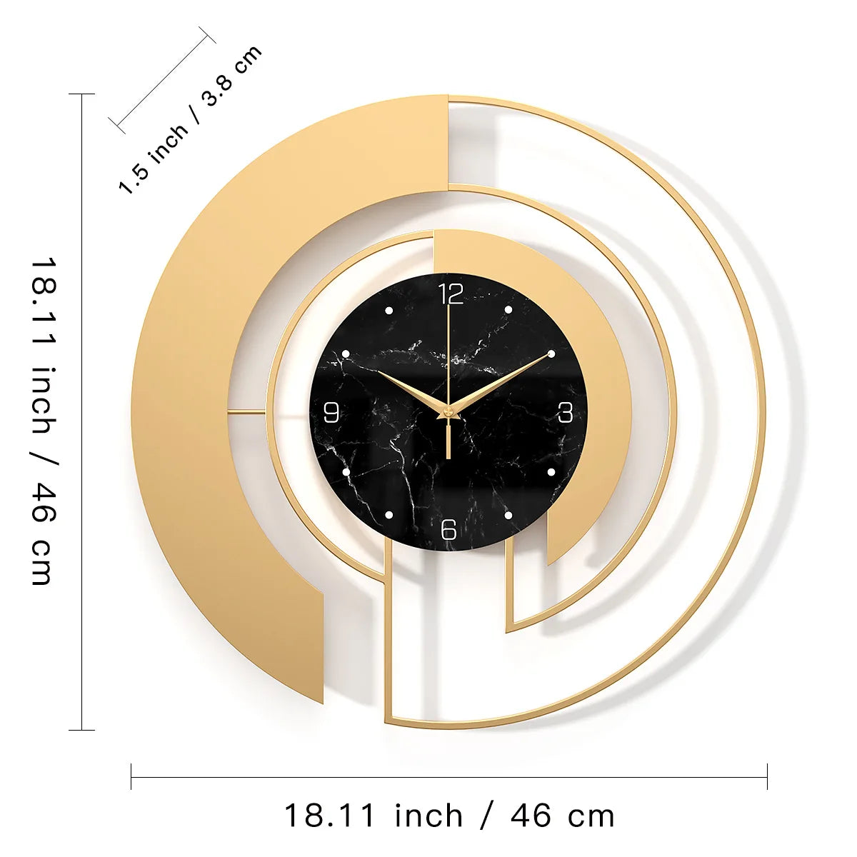 Sculptural Gold-Tone Metal Wall Clock — 45 cm