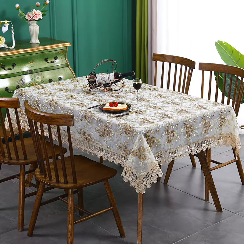 Embroidered Lace Tablecloth with Decorative Border