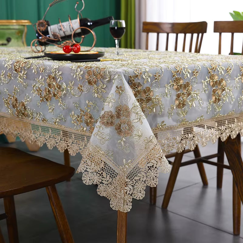 Embroidered Lace Tablecloth with Decorative Border